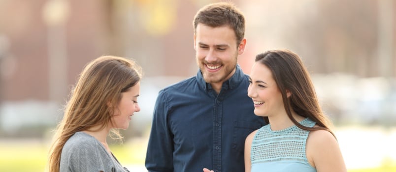 Happy couple asking survey