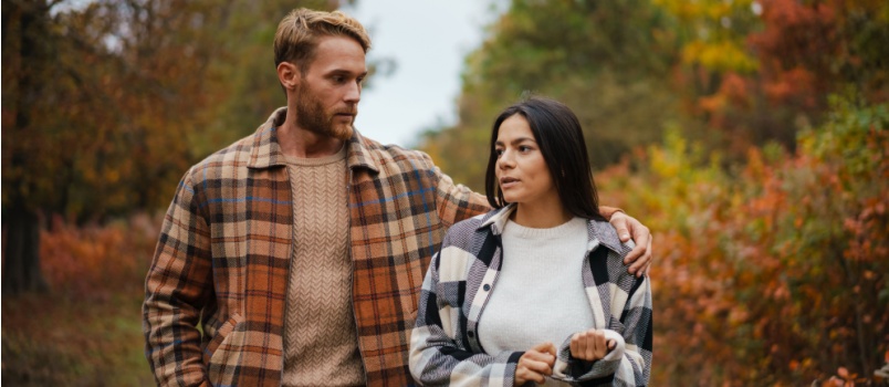 Serious couple talking to each other