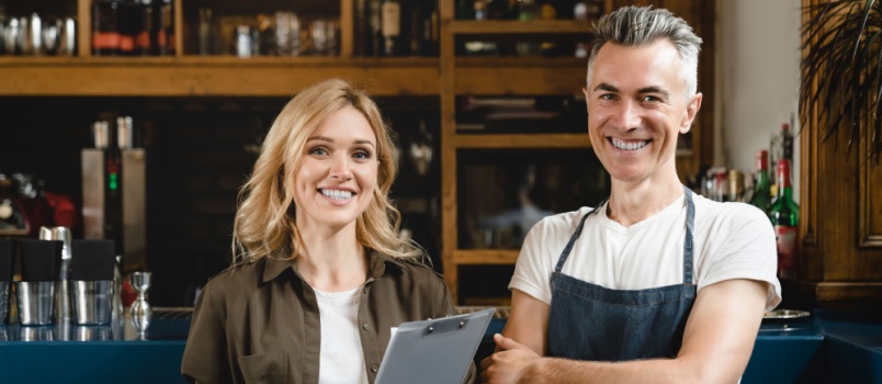 Small business owner and waiter