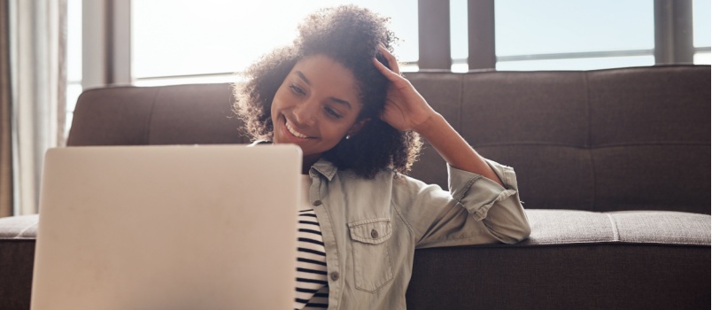 Happy woman on video call
