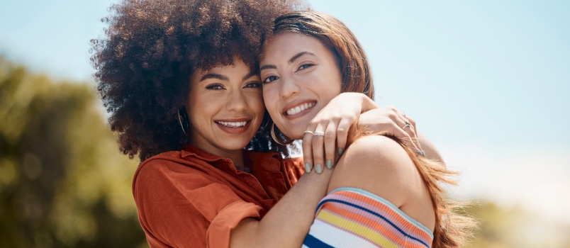 Lesbian couple hugging each other