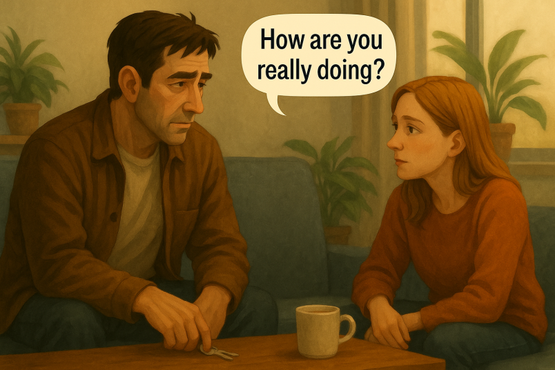 Couple checking in with each other