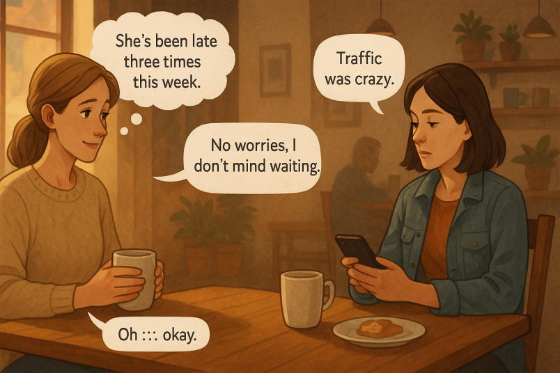 Woman having coffee with her friend