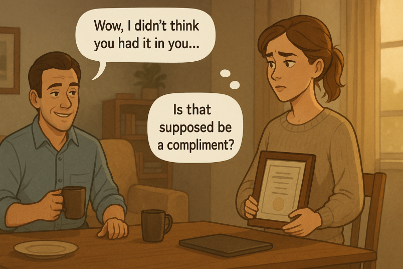 man mocking his partner