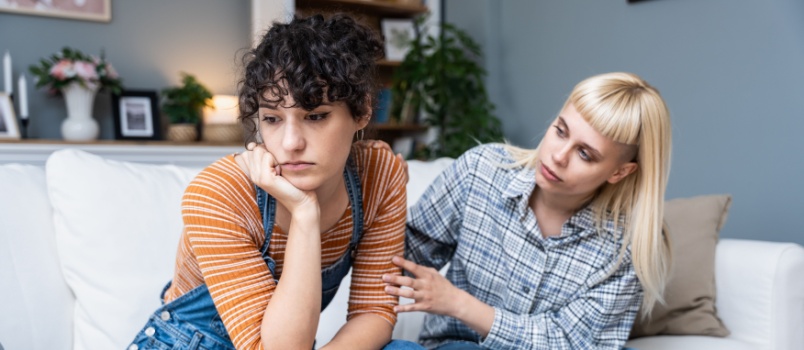 Young two friends talking to each other