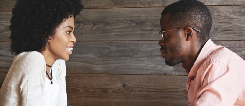 Young couple looking at each other