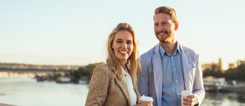 Couple enjoying break meeting