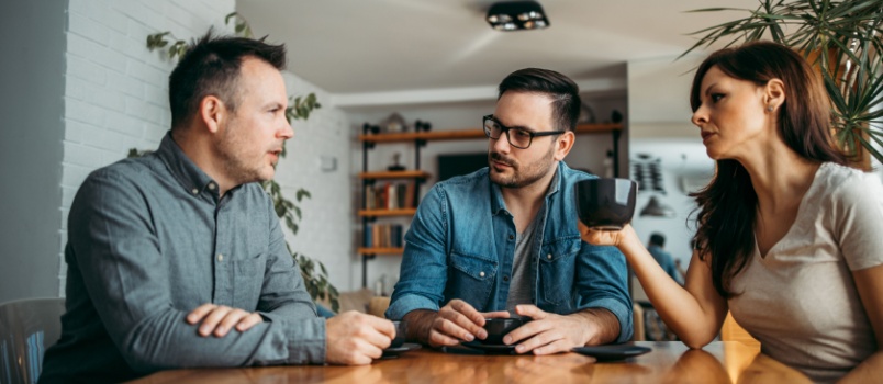 Business people having serious conversation