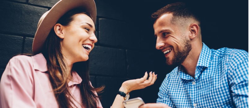 Cheerful friends having fun time