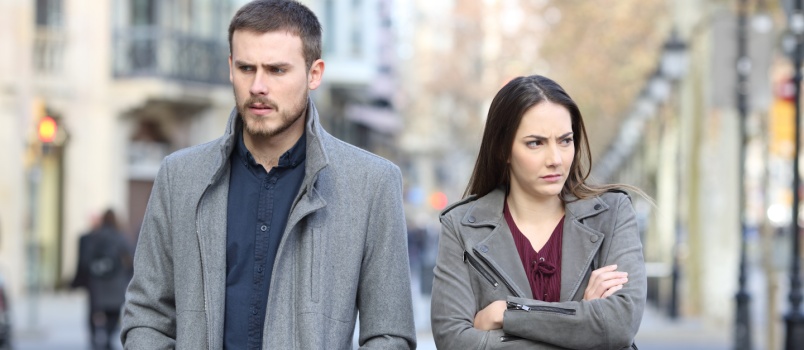 Angry couple walking