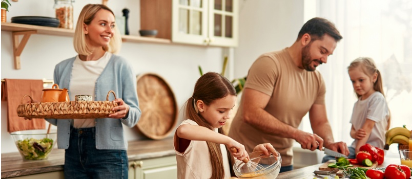 Family preparing meal together