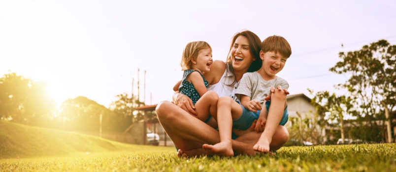 Kids playing with mom