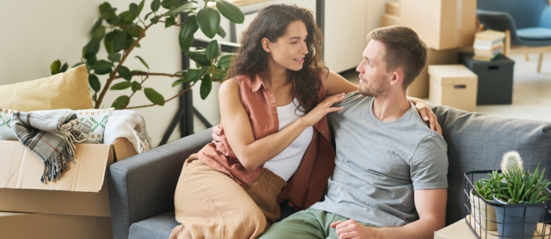 young woman looking at her husband