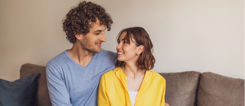 young loving couple looking at each other