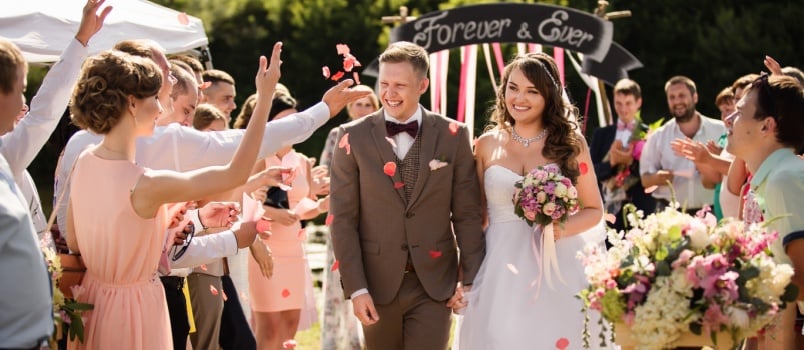 Bride and groom after wedding ceremony
