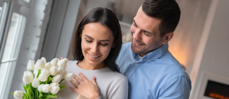 man gifting woman
