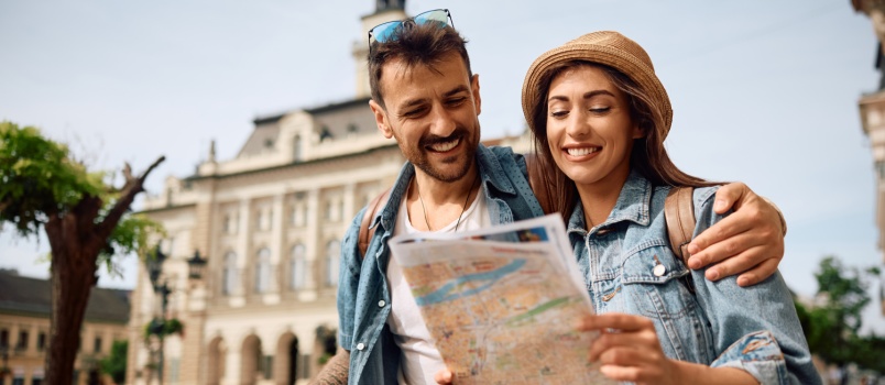 Happy couple enjoying travelling