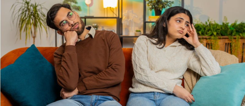 Upset bored tired couple