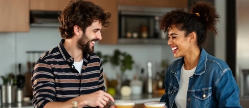Two friends laughing together