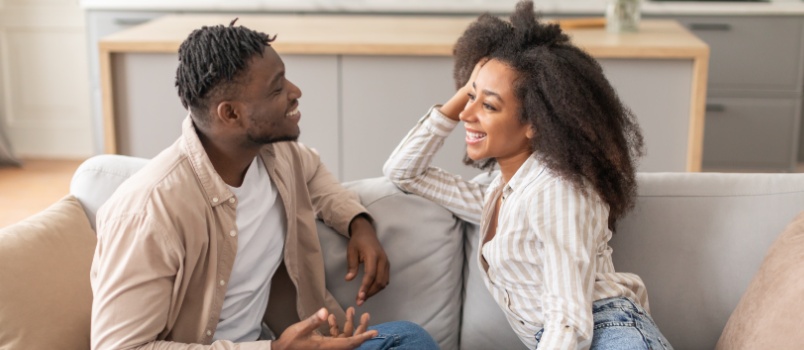 happy couple talking to each other