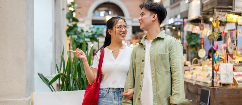 Asian couple enjoying outdoor