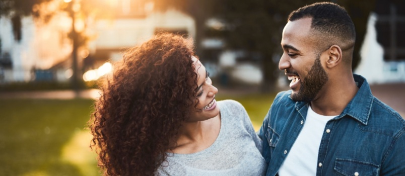 Young loving couple looking at each other 