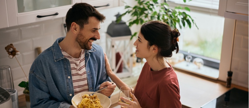 couple talking while drinking