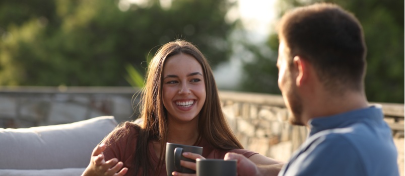 young couple having coffee