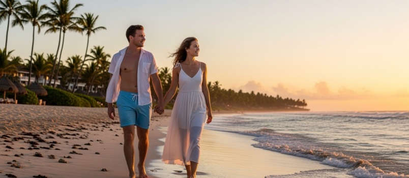 Couple walking on beach