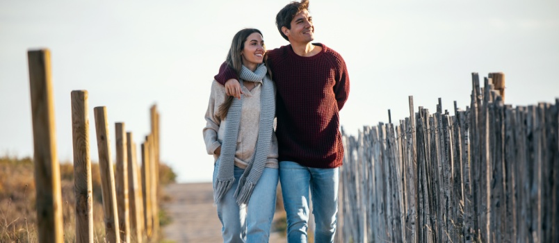 Young loving couple walking together 
