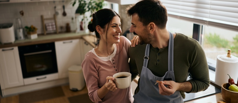 young couple enjoying coffee together