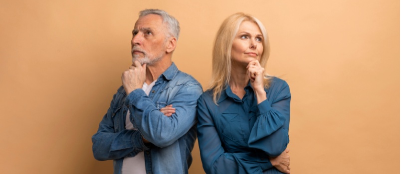 Elderly young couple thinking about something