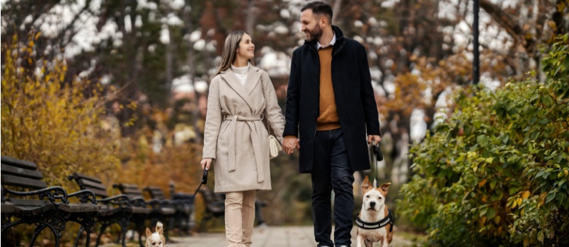 Couple walking in park
