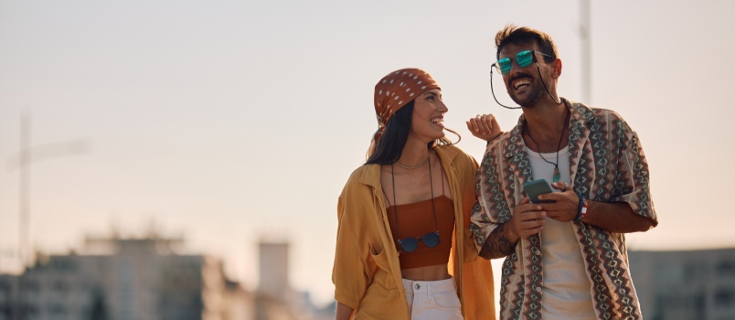 young couple listening to music 