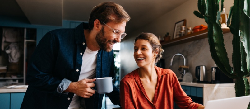 Happy couple working together