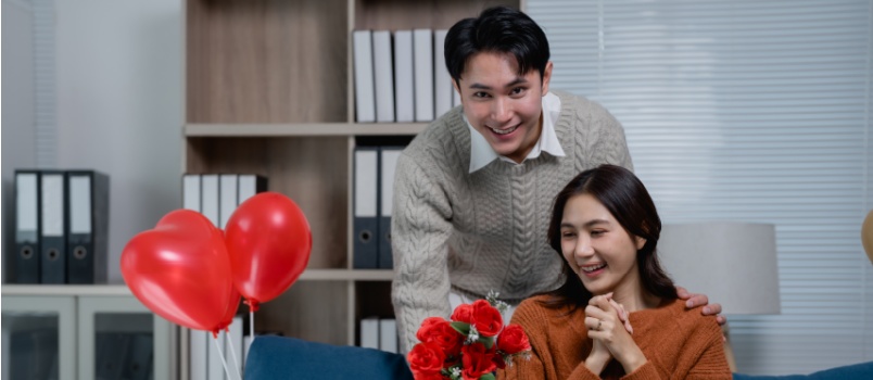 Man surprising woman