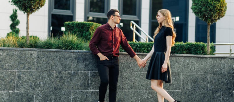 Younhg loving couple looking at each other