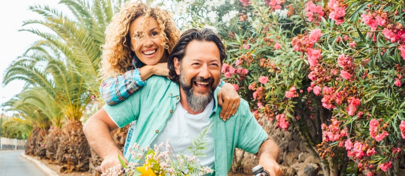 Young couple doing bycycling 