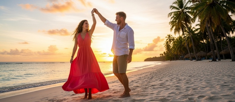 Young couple dalcing on beach 