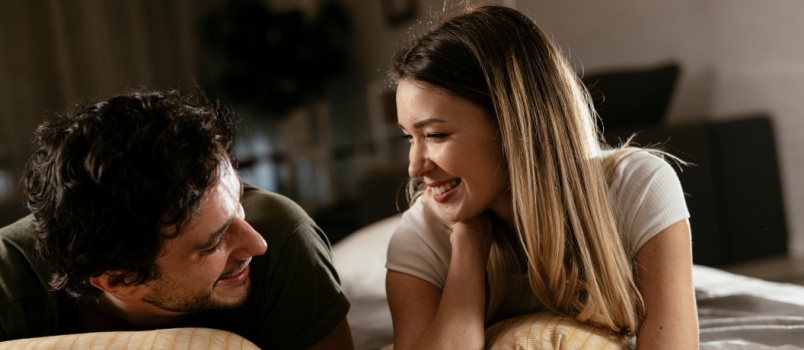 Young loving couple looking at each other