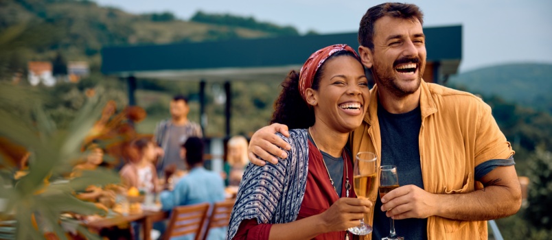 Multiracial couple having fun