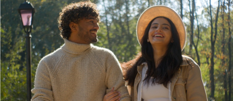 Young couple enjoying nature walk 