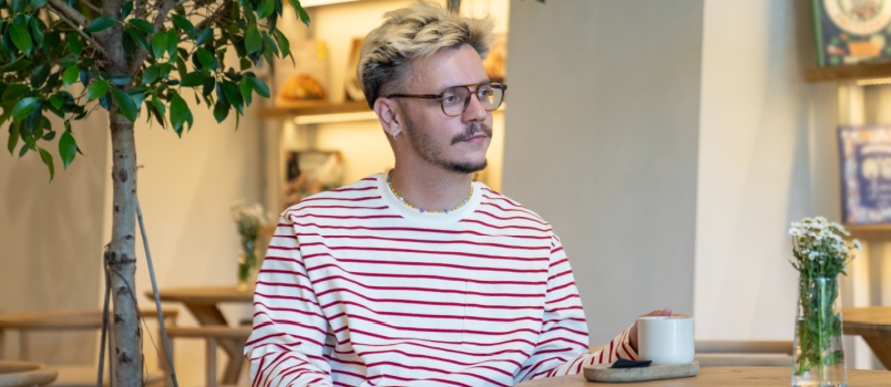 Man sitting in a cafe having coffee