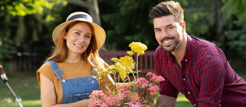 Joyfuk couple enjoying gardening