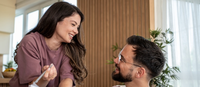 Young loving couple looking at each other