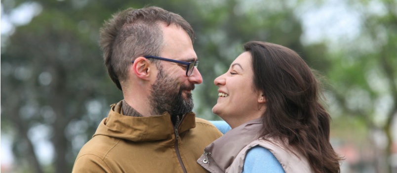 Young loving couple looking at each other