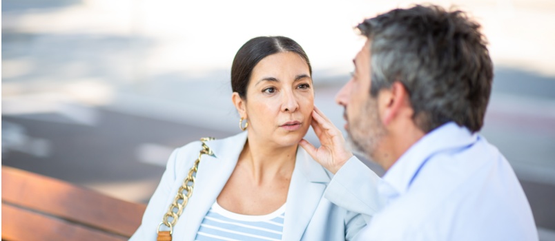 Streesed couple having conversation