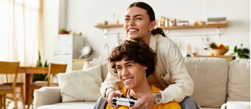 Young couple playing video game