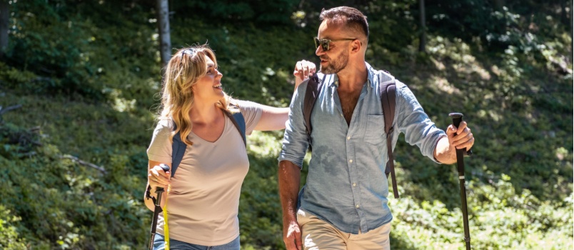 Young couple hiking together