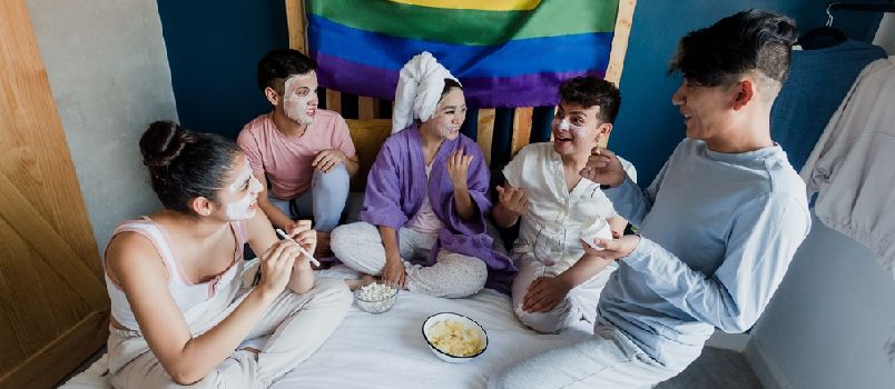 friends havinf fun applying face mask